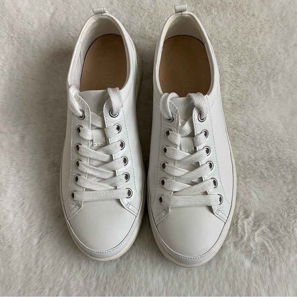 VIONIC Winny White Leather Croc-Embossed Comfort Sneakers | 6.5